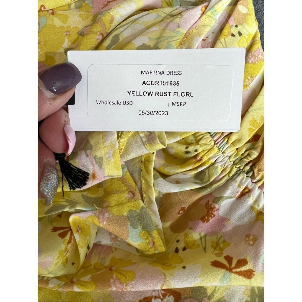 ASTR The Label Midi Dress Womens Small Yellow Rust Martina Floral Ruched NWT - Picture 7 of 14